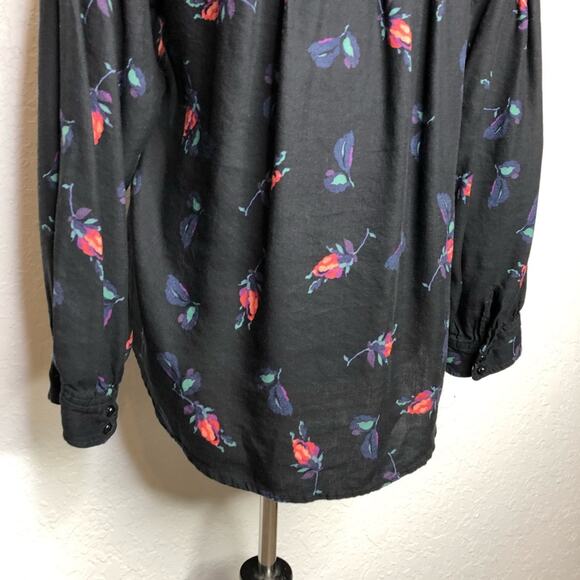 Anthropologie Maeve black pink floral balloon sleeve linen blend top size Medium - Picture 12 of 15